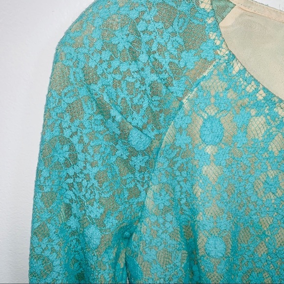 Forever 21 Teal Blue Lace Long Sleeve Dress XS - Picture 2 of 7